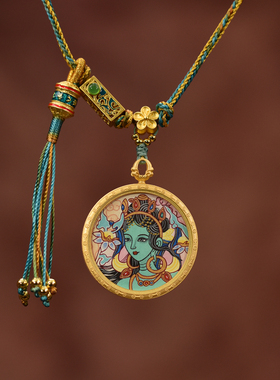 35mm手绘绿度母可拉伸调节项链