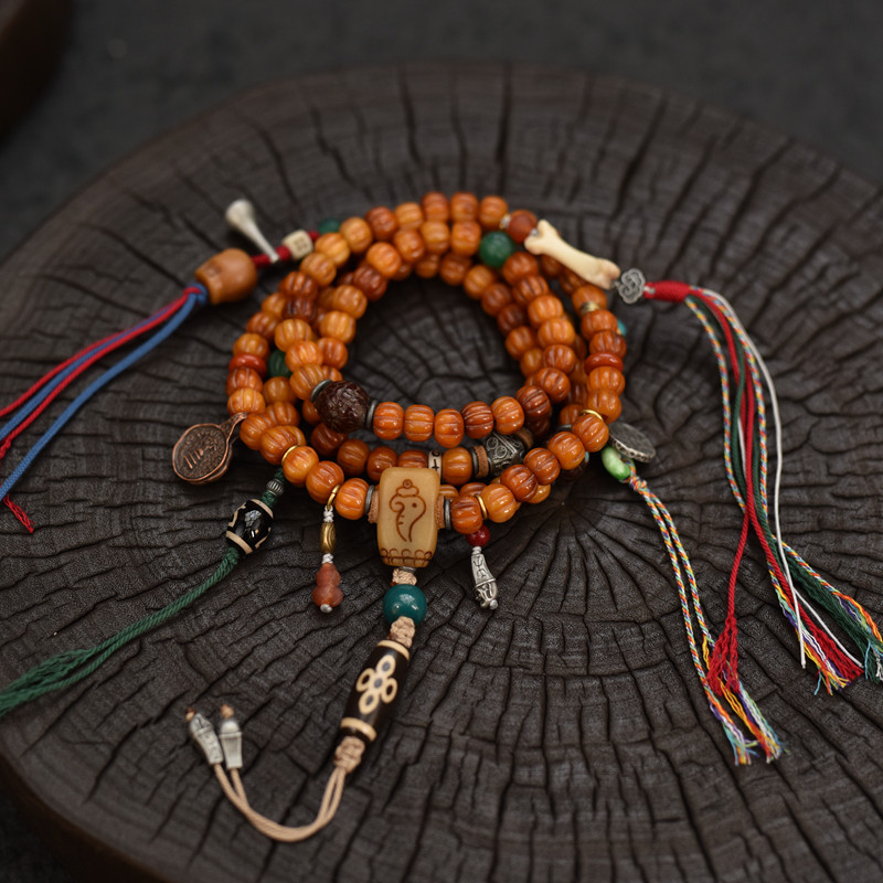 藏式藏风南瓜珠雕刻牛骨108佛珠念珠民族风包邮到家