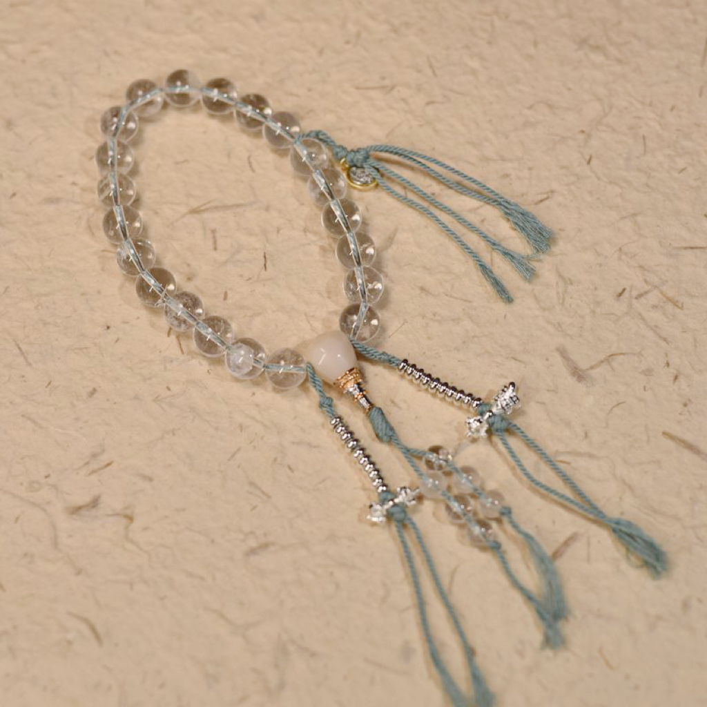 喜马拉雅白水晶21子手持念珠车挂压襟佛珠功课珠内含冰裂雪花棉絮