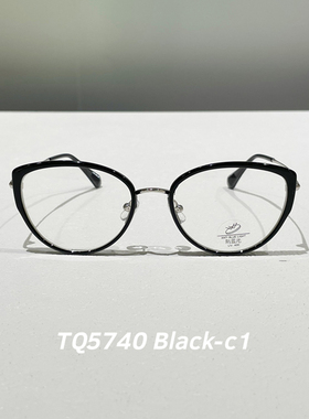 时尚黑色素颜猫眼镜框可配近视度数防蓝光复古平光镜女方圆脸显瘦