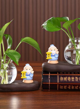 中式财神钟馗关羽考神微景观摆件