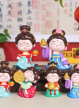 国潮中式唐福洛仕女树脂摆件装饰