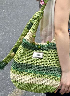 2025新款tagi机灵果子手工串珠大容量可调节休闲单肩斜挎包