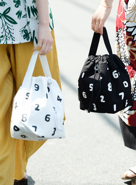 日本SOU女士帆布手提袋数字潮牌保温保冷抽绳手拎包简约时尚包