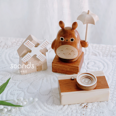 旋转音乐盒木质男女孩生日礼物