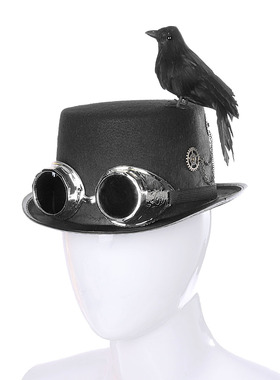 外贸跨境电商现货货源金属音乐节狂欢节复古哥特蒸汽朋克乌鸦帽子