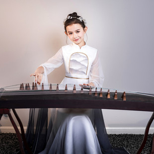 女学生古筝演奏演出服中国风古典水墨画礼服女大童舞台独奏表演服