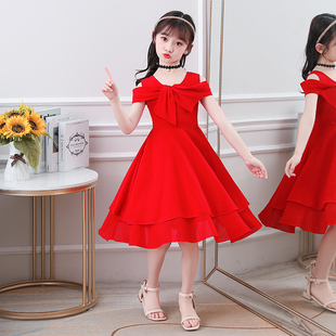 女童洋气连衣裙夏季新薄款女宝漂亮露肩小裙子儿童凉快雪纺公主短