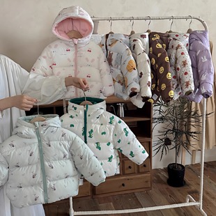 两面穿女童羽绒棉服加绒儿童棉衣加厚小宝宝棉袄外套3连帽卡通5岁