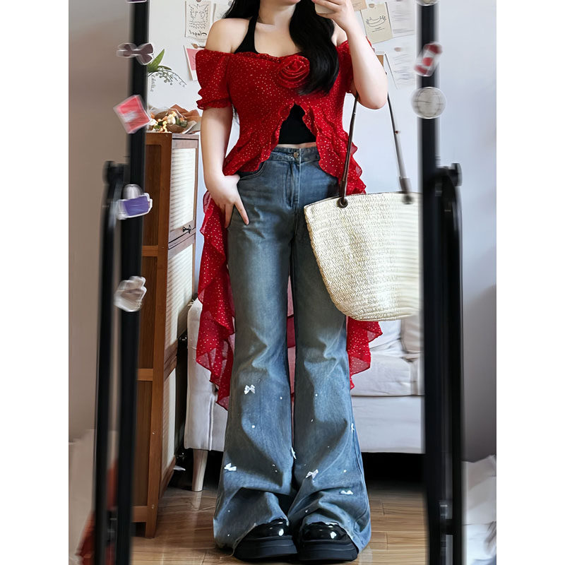 特大码复古毛边微喇牛仔裤女装春季新款显瘦梨形身材喇叭阔腿长裤,女装/女士精品,大码裤装,淘宝优惠券,粉丝福利购,淘宝优惠卷