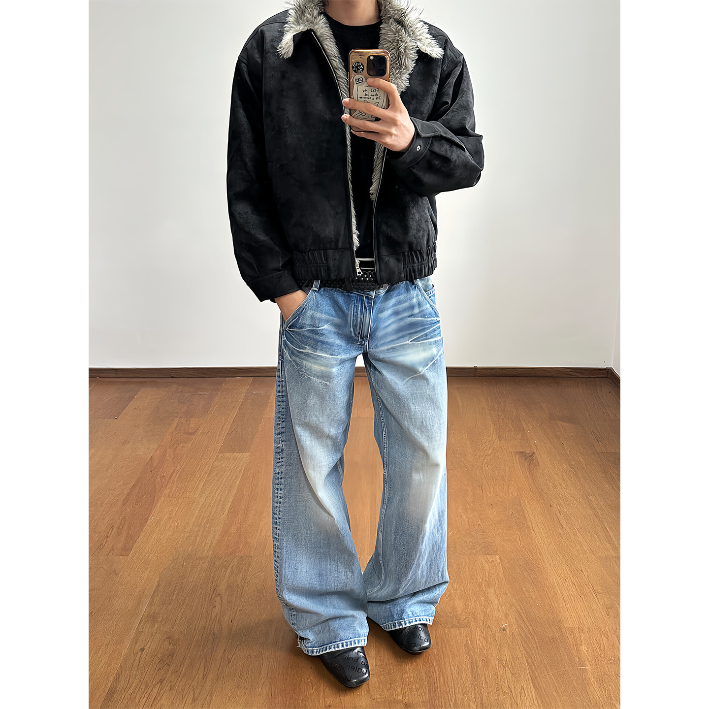 不靠脑子美式复古麂皮绒棉服