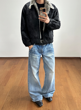 不靠脑子 美式复古麂皮绒毛领座山雕棉服男女保暖加厚哈灵顿夹克