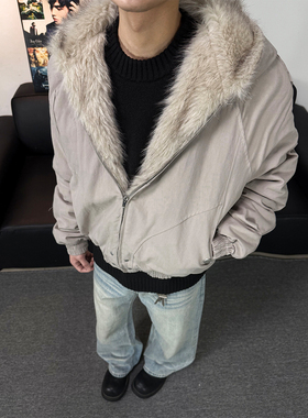 不靠脑子 美式座山雕连帽毛领棉衣男女小众潮牌设计感夹克外套潮