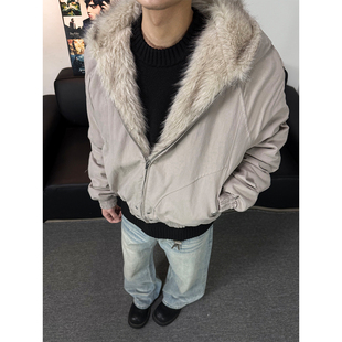 不靠脑子 美式座山雕连帽毛领棉衣男女小众潮牌设计感夹克外套潮