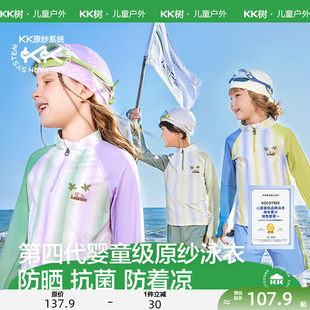 KK树儿童泳衣男童女孩宝宝长袖分体三件套游泳衣裤泡温泉海边防晒