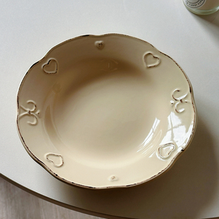 白桃先生 奶油风浮雕复古法式草帽碗陶瓷餐具意面碗帽子碗西餐