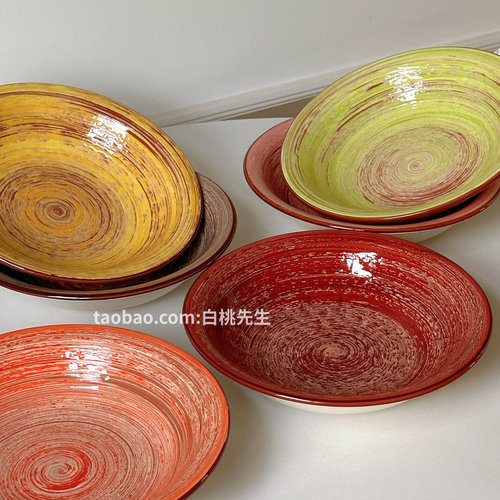 特色复古精致INS风浮雕陶瓷手绘汤面碗饭店拌菜拉面碗网红餐厅