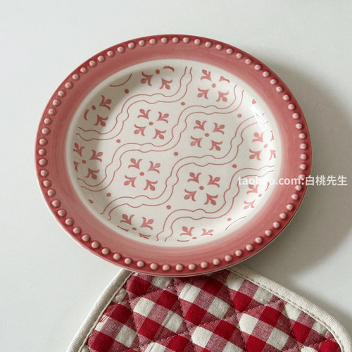 白桃先生 法式浮雕陶瓷餐具好看的盘子可爱小清新简约少女甜品盘