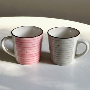 白桃先生 ins风手绘条纹陶瓷马克杯水杯茶杯咖啡杯早餐杯家用女生