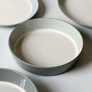 白桃先生 简约素色莫兰迪家用陶瓷餐具深盘子西餐多用耐高温女生