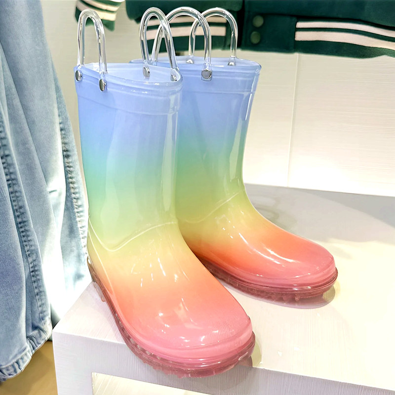 儿童雨鞋女童彩虹雨靴大童学生水鞋防滑宝宝小童小孩胶鞋女款水靴