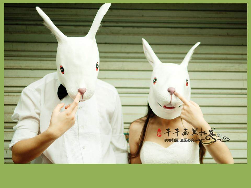 可爱黑白猫头兔子全脸面具鱼头套长耳兔流氓兔动物舞会搞怪纱摄影
