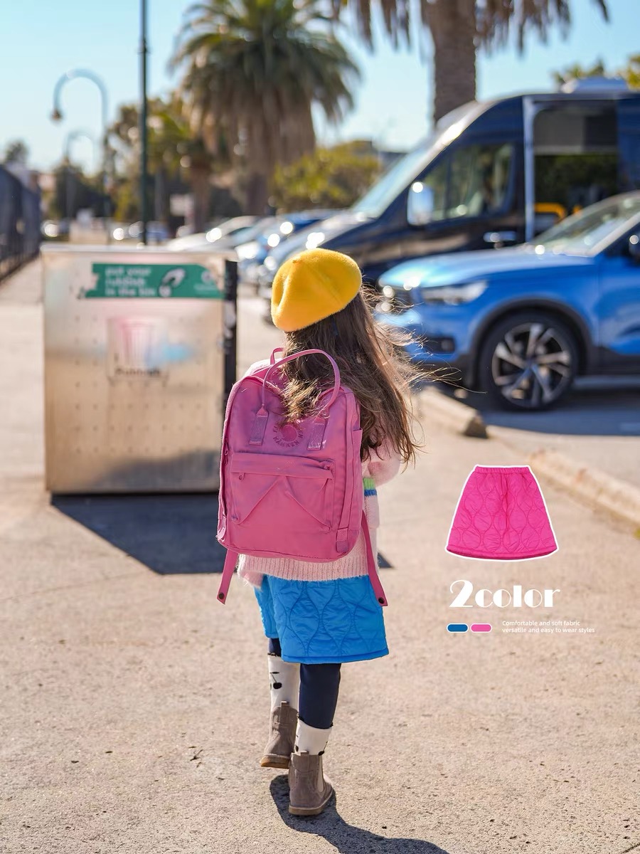 史豌豆女童菱格夹棉糖果色松紧腰半裙2023冬季新款女宝宝百搭短裙