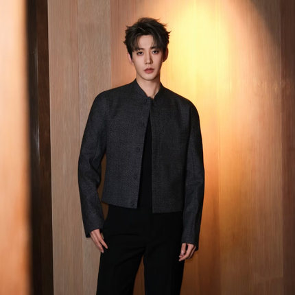 轻奢精致廓形明星同款小香风外套男士短款高级感垫肩立领夹克潮男