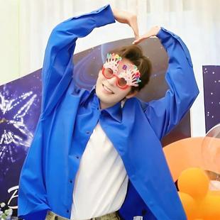 设计师高级感衬衣纯棉克莱因蓝廓形宽松衬衫 复古文艺中性男女同款