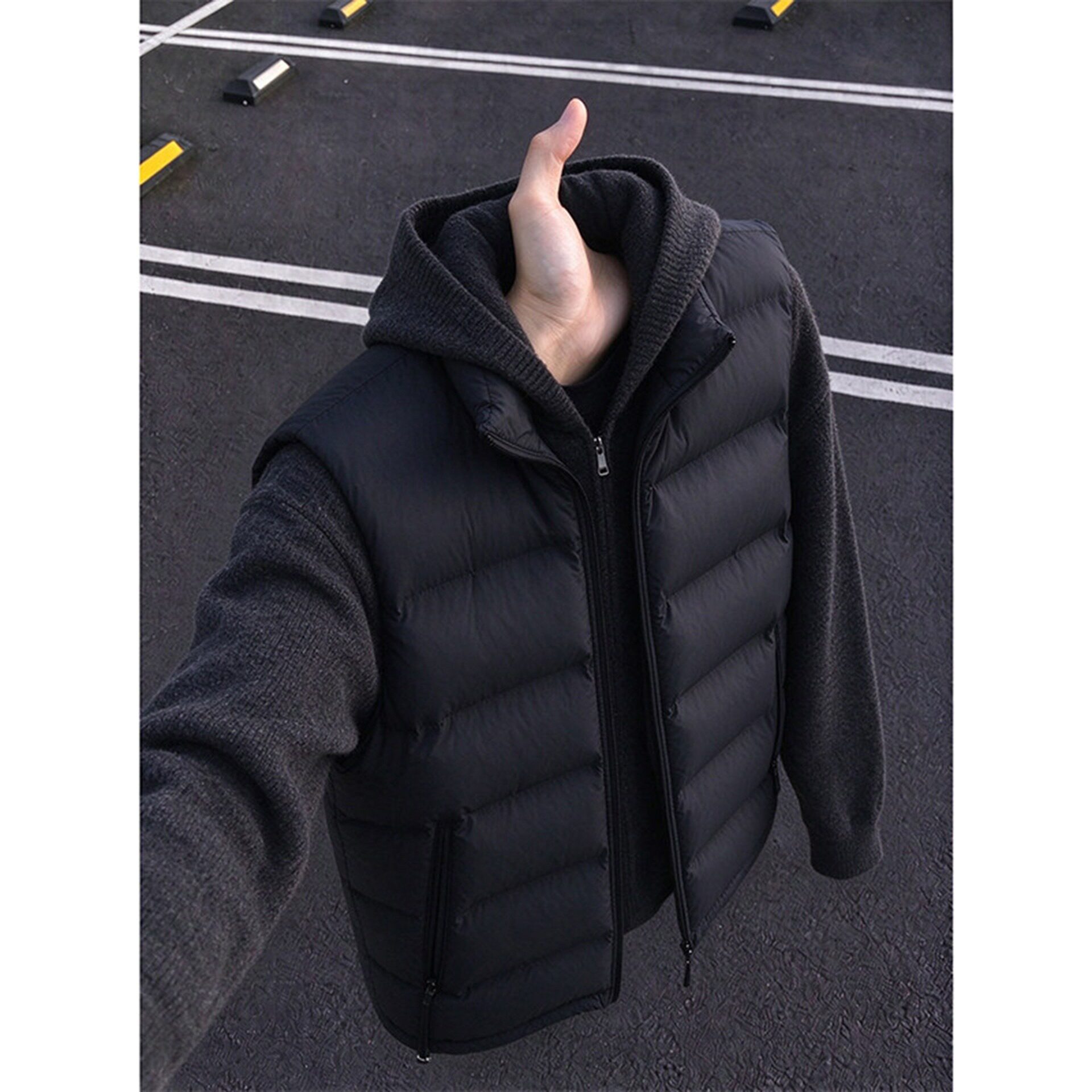 黑色立领排骨棉马甲男潮流秋冬拉链开衫背心无袖叠穿加厚保暖外套