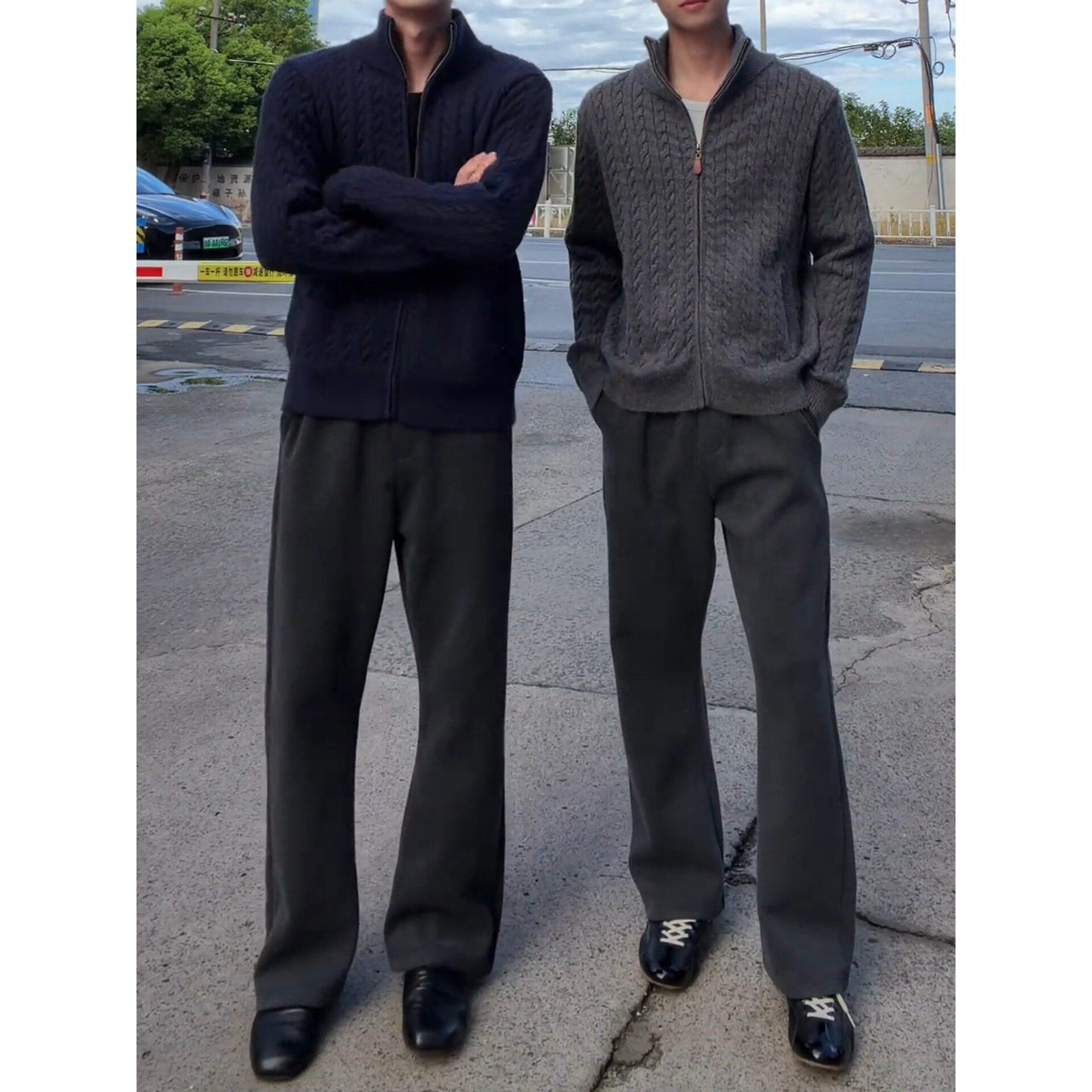 深灰色碳素磨毛直筒卫裤男秋季美式潮牌重磅裤子修身显瘦运动长裤