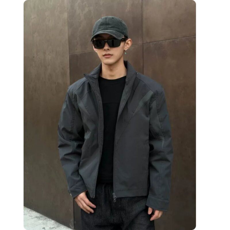 深灰色cleanfit飞行夹克男春季正肩boxy立领棒球服软壳冲锋衣外套