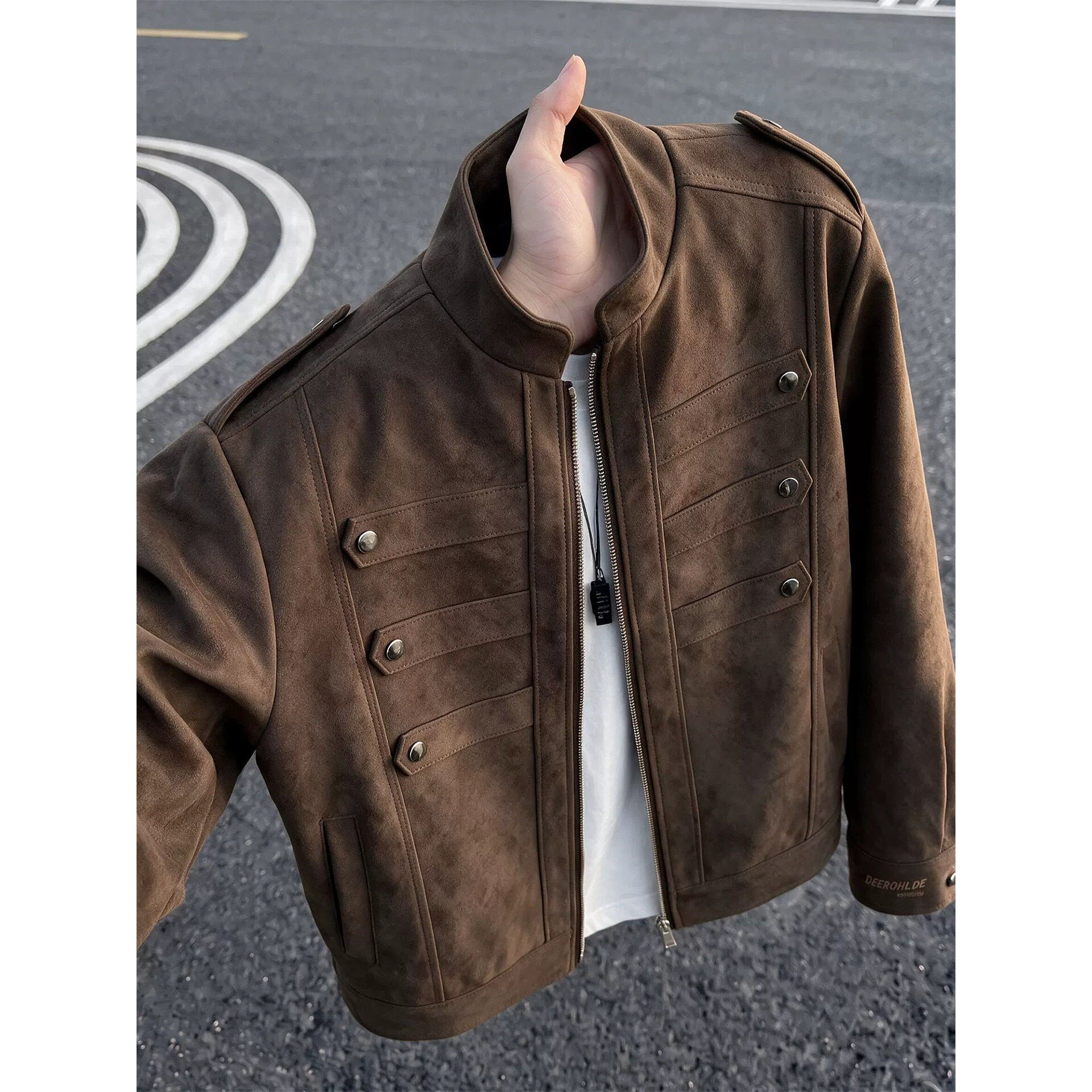 美拉德棕色复古飞行夹克男秋季宫廷风机车服拿破仑显瘦皮衣外套