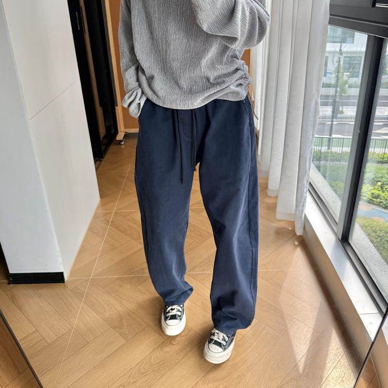 高品质纯棉直筒休闲裤子男美式弯刀小脚微喇工装裤秋运动休闲长裤