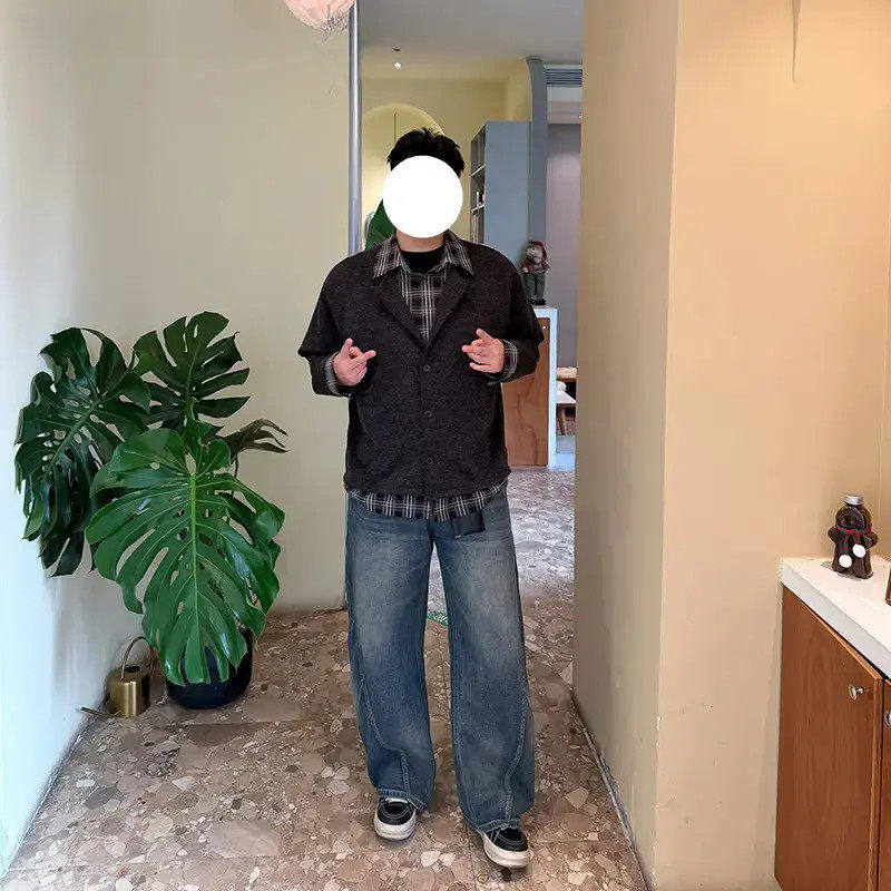 郑一大码男装【叠影重重】假两件衬衫拼接宽松春季男生外套