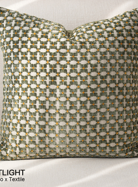 『东方美学』中古风绿色格纹抱枕客厅沙发靠垫卧室腰枕飘窗