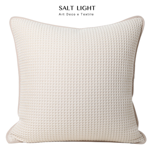 北欧ins风米白色华夫格沙发抱枕黑色靠垫样板间卧室床头靠枕