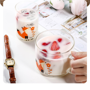 华派可爱早餐杯家用水杯玻璃杯大容量麦片酸奶杯子牛奶燕麦杯