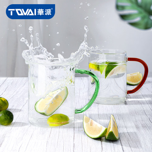 耐高温带把盖办公室花茶玻璃杯