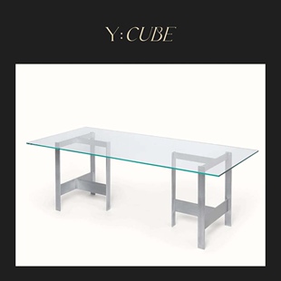 现货Y:CUBE丹麦进口Ferm Living Lager铝制桌腿透明玻璃书桌餐桌