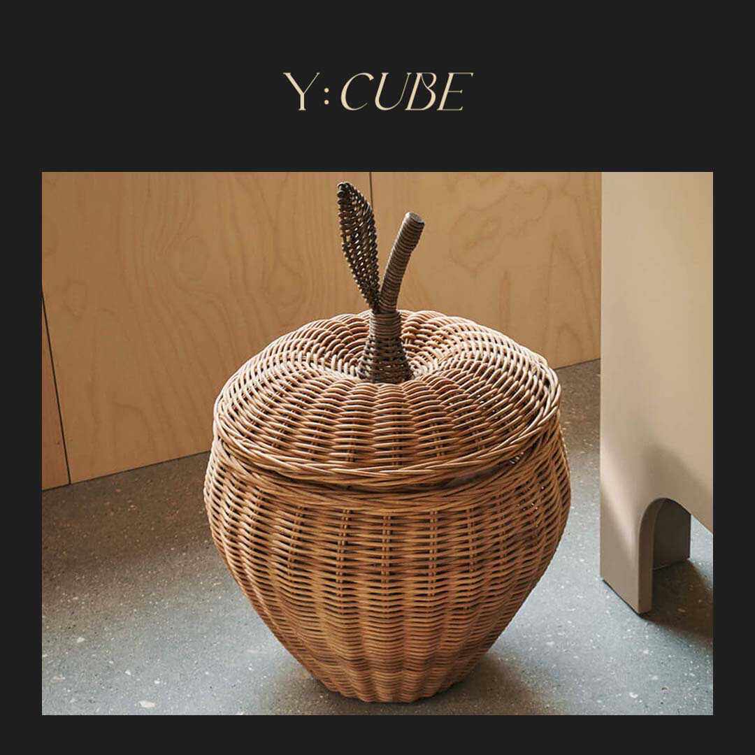 现货Y:CUBE丹麦Ferm Living Braided手工编织藤条苹果梨收纳篮子