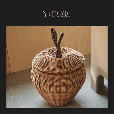 现货Y:CUBE丹麦ferm LIVING Braided手工编织藤条苹果梨收纳篮子