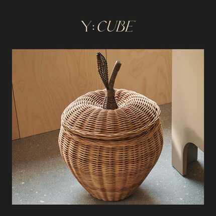 现货Y:CUBE丹麦Ferm Living Braided手工编织藤条苹果梨收纳篮子