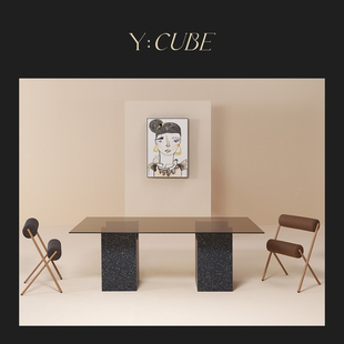 Y:CUBE西班牙进口SANCAL Vestige系列玻璃现代长条桌圆形餐桌