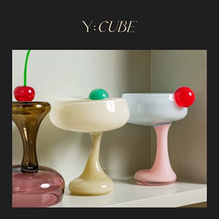 现货Y:CUBE丹麦进口Helle Mardahl美味甜点玻璃彩餐具鸡尾酒杯子