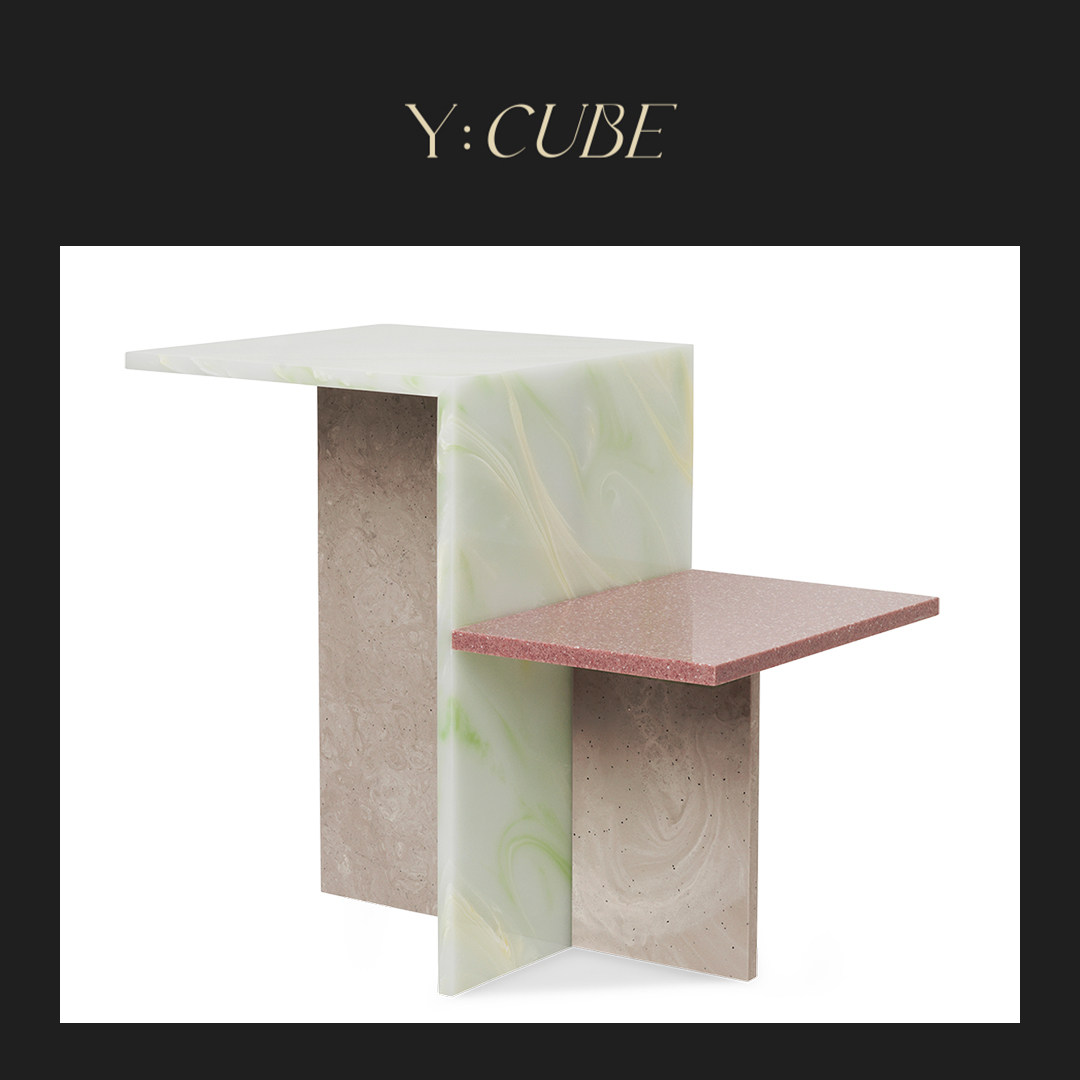 现货Y:CUBE丹麦进口ferm LIVING Distinct石材客厅边几茶几咖啡桌