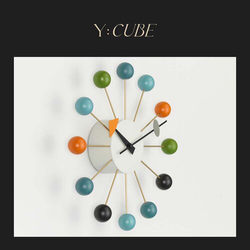 现货Y:CUBE瑞士进口Vitra Ball Clock大师木质彩色球型挂墙钟表