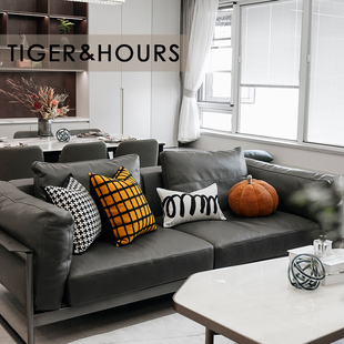 样板房设计师款千鸟格南瓜抱枕现代轻奢气质黄色沙发床上抱枕靠垫