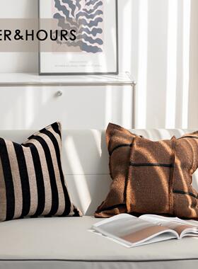 中古风样板间设计师沙发客厅抱枕复古条纹靠垫雅丹色羊毛混纺靠包