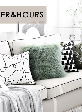 渡家轻奢设计师款抹茶绿色滩羊毛靠垫抱枕别墅沙发方枕暖冬毛毛